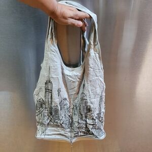 Nordstrom Tote Bag Cityscape Silver Travel Fold Zip Up Packable Reusable